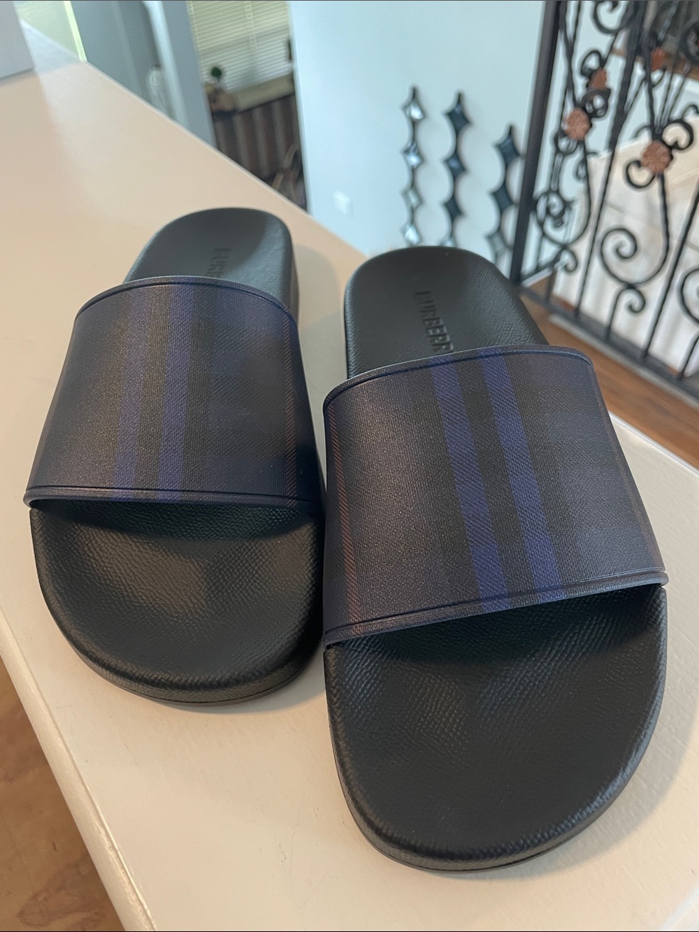 Burberry Midnight Navy Check Slide Sandals (unisex) - Picture 4 of 11